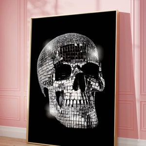 Disco Poster, Disco Skull Print, Bar Cart Wall Art, Retro 70s Wall Art, Party Poster, Disco Wall Art, Trendy Skull Print, Instant Download