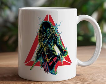 80's Movie Black Coffee Mug, Retro Predator Alien Collectible Decor