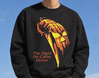 Halloween Poster Art Sweatshirt, Retro Horror Movie Crewneck Sweater
