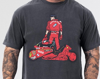 8-Bit Anime Graphic Tee: Cyberpunk Neo-Tokyo Motorcycle Unisex T-Shirt