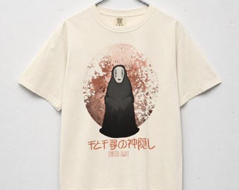 Retro Anime Movie Graphic Tee, Spirited Away No Face Art T-Shirt