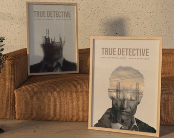 True Detective Posters Set of 2, Matthew McConaughey Woody Harrelson HBO TV Show Season 1 Wall Art, Minimal True Detective Print