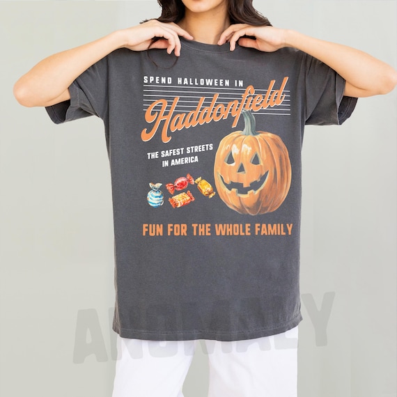 Retro Halloween in Haddonfield T-Shirt: Black & Orange Horror Movie Graphic Tee