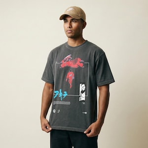 Retro faded washed black and red Akira Anime Shirt, Vintage 80s Manga Akira Cyberpunk Graphic Tee, Japanese Movie T-Shirt oversized streetwear