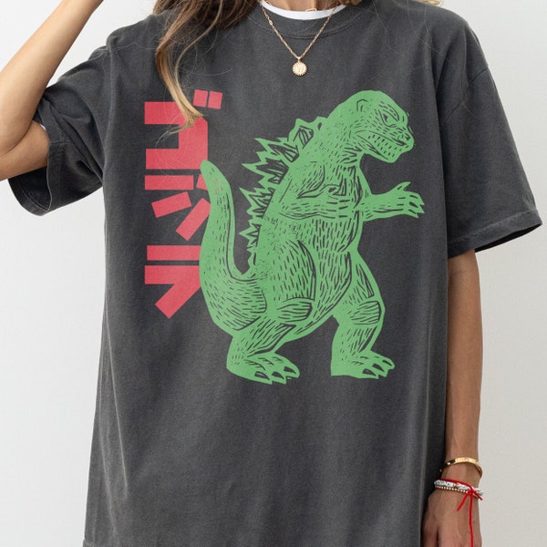 Retro Japanese Godzilla Art Tee – Classic Monster Movie Inspired T-Shirt, Vintage Japanese Poster Style, Soft Cotton, Unisex Fit