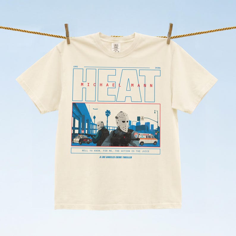 Heat 1995 Retro movie t-shirt, Vintage michael mann bank robbery movie Heat graphic tee on off white comfort colors t-shirt for men and women
