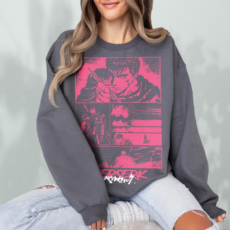 Retro Anime Sweatshirt, Grunge 90s Japanese Manga Crewneck, Go Berserk