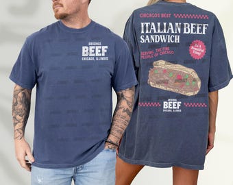 Original Beef T-Shirt, Front Back Jeremy Allen White Italian Beef Sandwich T-Shirt, Retro TV Show Restaurant Chicagoland Graphic Tee Merch