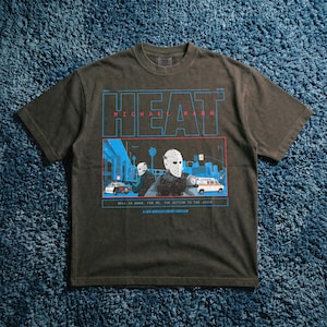 Heat 1995 Retro movie t-shirt, Vintage michael mann bank robbery movie Heat graphic tee on washed black t-shirt for men and women