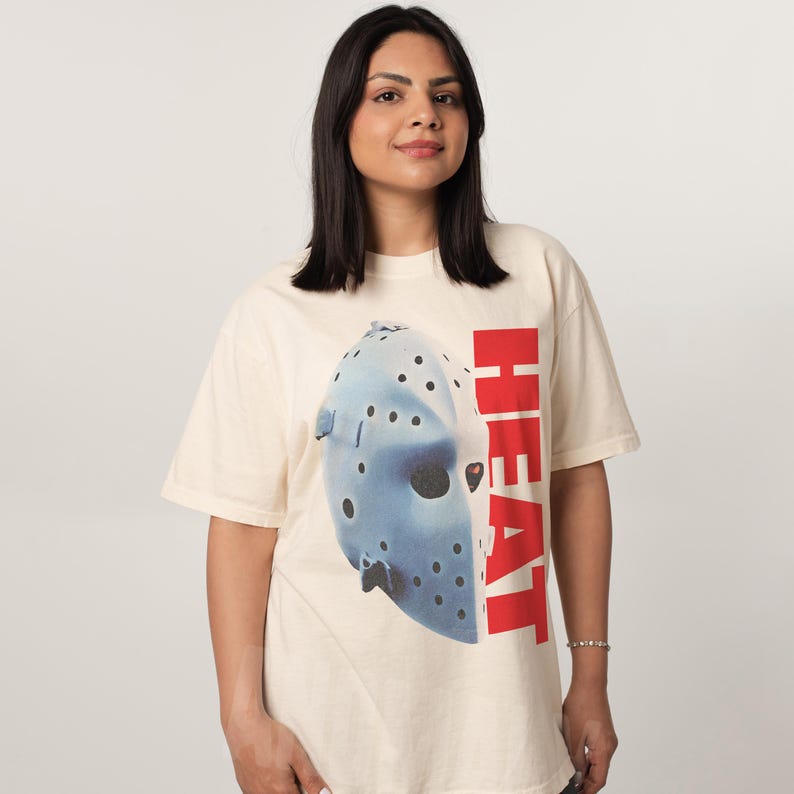 beige retro 1995 Heat movie graphic t-shirt, 90s Michael Mann action movie Heat streetwear tee
