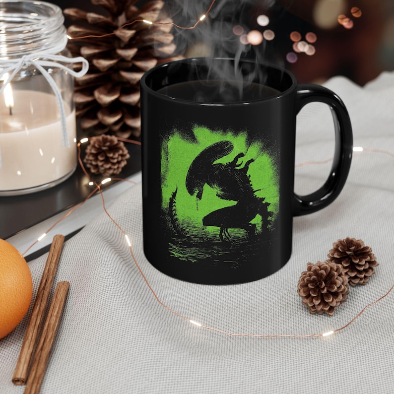 Alien Coffee Mug, Retro Black & Green Xenomorph Movie Collectible Cup image 9