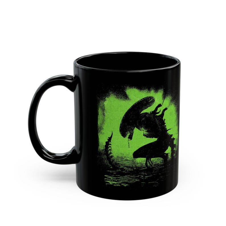 Alien Coffee Mug, Retro Black & Green Xenomorph Movie Collectible Cup image 7