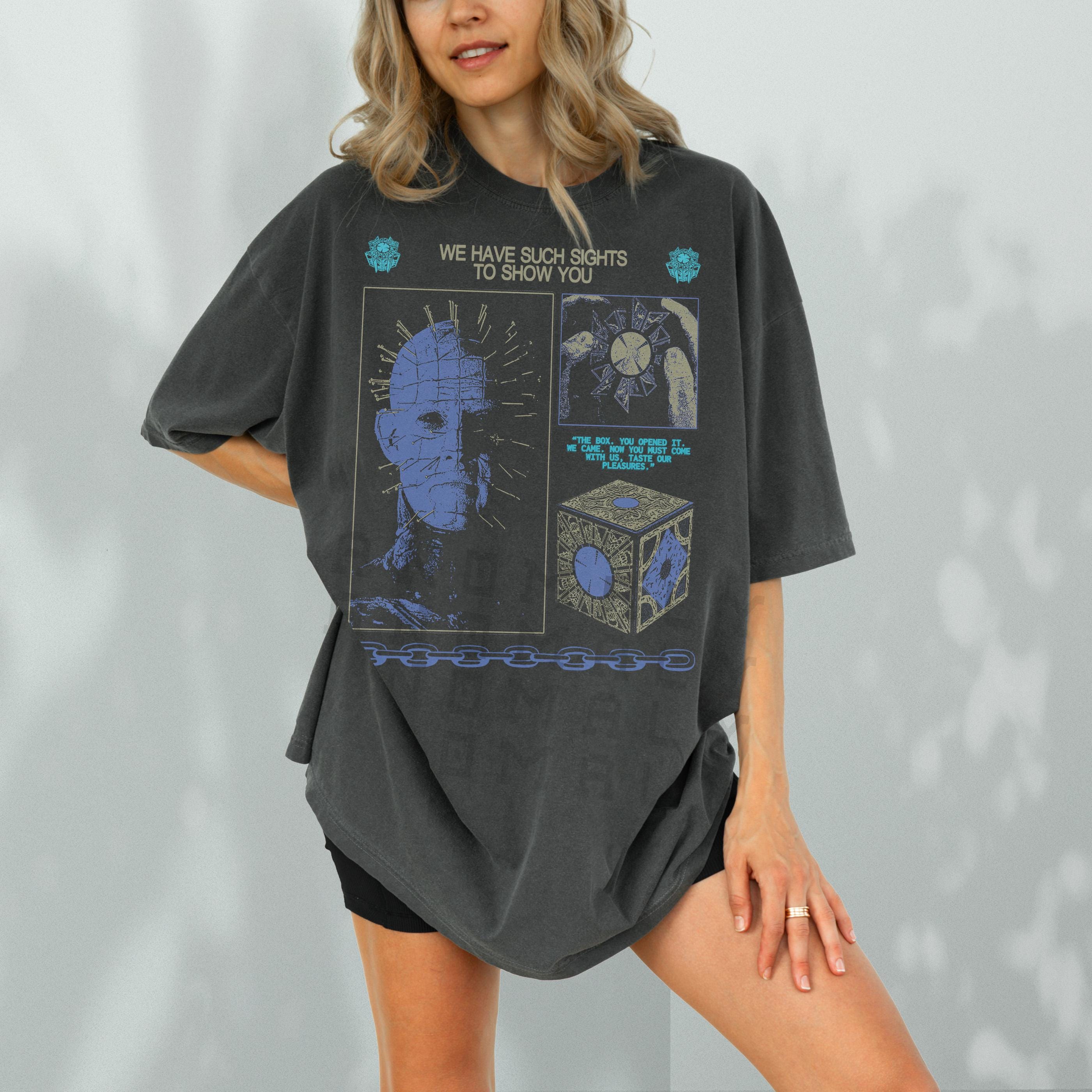 Retro Hölle Grafik T-Shirt, Vintage 80er Jahre Sci-Fi Horrorfilm T-Shirt, Pin Head inspiriert Streetwear Shirt Erinnerungsstücke für Gruselfilm-Liebhaber