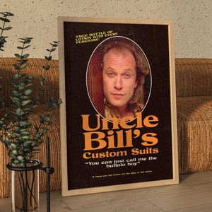 Buffalo Bill Vintage Magazine Ad Poster, Funny Uncle Bill&#39;s Custom Suits Silence of the Lambs, Horror Movie Magazine Ad Wall Art Print