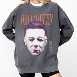 Vintage Michael Myers Sweatshirt, Unisex Halloween Horror Movie Garment-Dyed Crewneck Sweatshirt