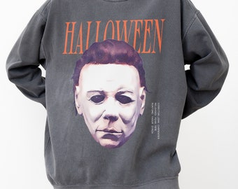 Vintage Michael Myers Sweatshirt, Unisex Halloween Horror Movie Garment-Dyed Crewneck Sweatshirt