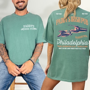 Paddy&#39;s Pub T-Shirt, Front Back It&#39;s Always Sunny in Philadelphia TV Show Merch Apparel, Funny Irish Bar St. Patrick&#39;s Day Graphic Tee