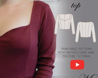 Sweetheart Top Sewing Pattern | Long Sleeve Crop Blouse (PDF Download)