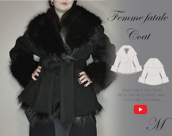 Femme Fatale Inspired Faux Fur Wrap Coat/Y2K Elegance for Winter/Chic Statement Piece/EU 32-46 US 0-12/Instant download PDF sewing pattern