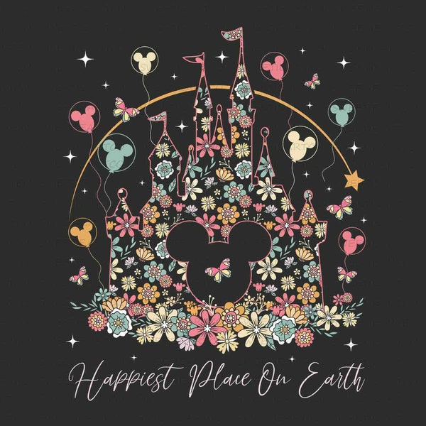 Magical Castle Floral PNG, Vintage Kingdom Png, Happiest Place on Earth Png, Magic Kingdom Png, Floral Cute Gift Png, Family Shirt Design