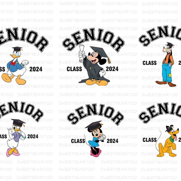 Bundle Senior 2024 PNG, Class Of 2024 Png, Family Graduation 2024 Png, Senior 2024 Shirt, Mouse And Friends Senior Png, Graduation Squad Png