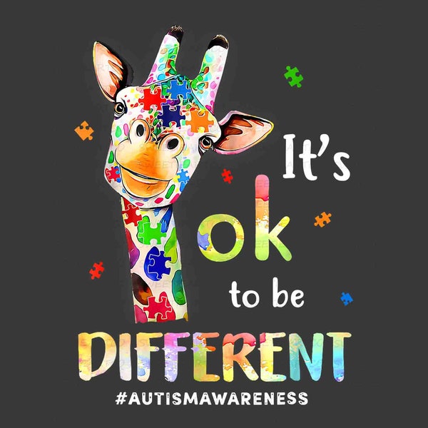 Autism Awareness Cute Giraffe Animal Its Ok To Be Different PNG, Autism Heart Png, Autism Day Png, Autism Puzzle Piece Png, Love Autism Png