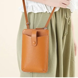 Petit sac à main minimaliste en bandoulière en cuir de vache véritable pour téléphone portable avec porte-clés monogramme pour femmes filles mode coréenne dames