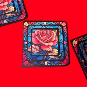 Lot de six cartes en verre teinté roses 3D