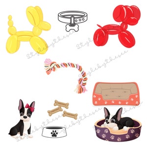 Fun Dog Stickers for Goodnotes planner sticker INSTANT DOWNLOAD, Dog toy stickers, balloon animals, dog bowl, dog bed, dog collar, dog toys