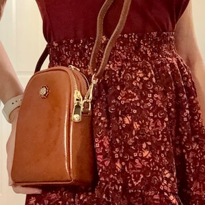 Petit sac à main en bandoulière en cuir de vache véritable pour téléphone portable avec porte-clés monogramme Sacs à bandoulière pour femmes filles Corée Mode dames