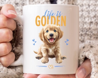 Golden Retriever Becher, süßes Golden Retriever Geschenk, das Leben ist goldene 11 Unzen weiße Tasse für Golden Retriever Mütter, Väter, Besitzer und Hundeliebhaber