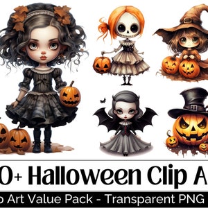 Halloween Clipart Bundle • 170 Halloween PNG Bundle, Sublimation PNG, Printable Clip Art Design • Retro Whimsical Cute Halloween Characters
