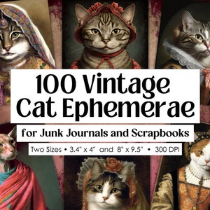 éphémères de chat vintage • 100 portraits de chats vintage en costumes • Images imprimables de chat et de chaton pour le scrapbooking et le collage