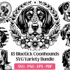 Bluetick Coonhound SVG Bundle Cutting Laser Engraving Files, Hunting Dog Clipart PNG Silhouette Design, Bluetick Coonhound Vector