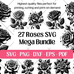 Ros SVG-paket · Blommig botanisk vintage trädgård Clipart PNG · Cricut