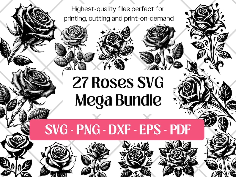 Rose SVG Bundle · Floral Botanical Vintage Garden Clipart PNG · Cricut ...