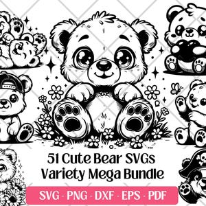 ベビーベアSVGバンドル · 風変わりな漫画動物クリップアートPNG · Cricut