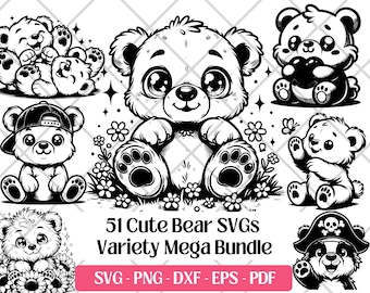 Zestaw SVG z misiem · Fantastyczna kreskówka ze zwierzętami w formacie PNG · Cricut