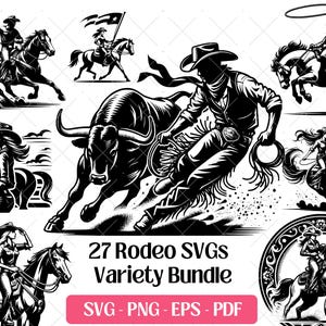 Rodeo SVG Bundle Cutting Laser Engraving Files Vector,Rodeo Girl Cowboy Cowgirl Western Country Bull Rider Clipart PNG Silhouette Design SVG