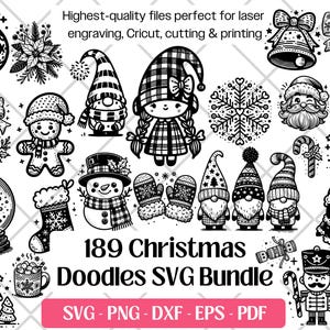 Weihnachten SVG-Bundle, Vektor PNG DXF Eps, Pdf-Pack, Cricut Schneiden Laser Gravur Dateien, Weihnachtswichtel Lichter Silhouette Weihnachtsmann etc