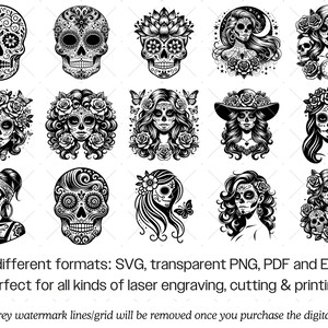 Sugar Skull SVG Bundle · Day of the Dead Mexican Clipart PNG · Cricut image 10