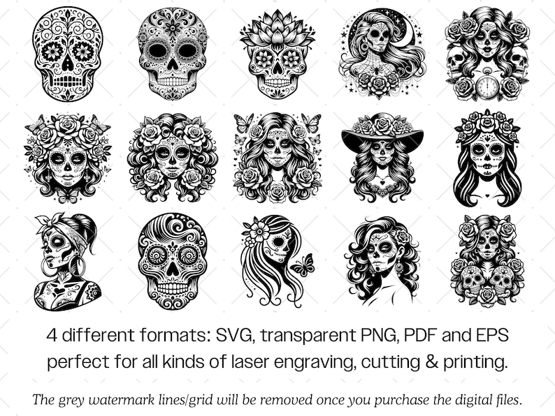 Sugar Skull SVG Bundle · Day of the Dead Mexican Clipart PNG · Cricut image 10