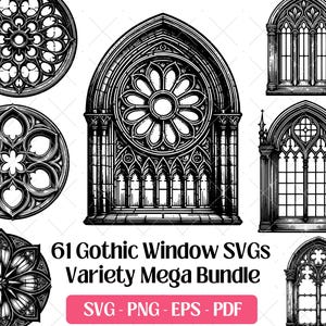Gothic Window SVG Bundle, Cathedral Church Window Cutting Laser Engraving Files, Vector Art, PNG Eps Pdf, Arch Window Silhouette Clipart Svg
