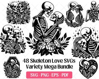 Skeleton Lovers SVG Bundle · Gothic Skull Clipart PNG · Cricut Files