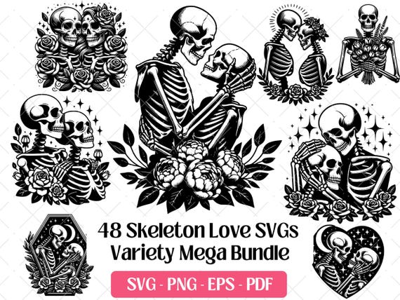 Skeleton Lovers SVG Bundle · Gothic Skull Clipart PNG · Cricut Files