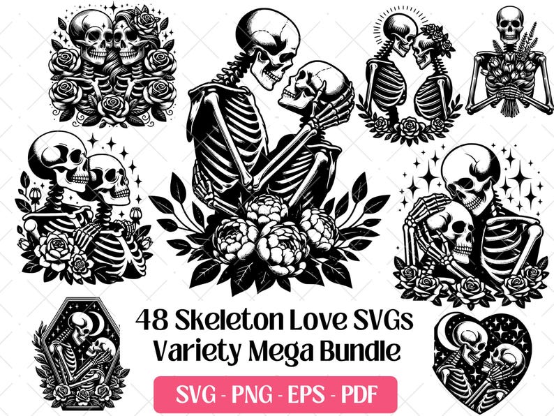 Skelett Liebhaber SVG Bundle · Gothic Schädel Clipart PNG · Cricut Dateien Bild 1