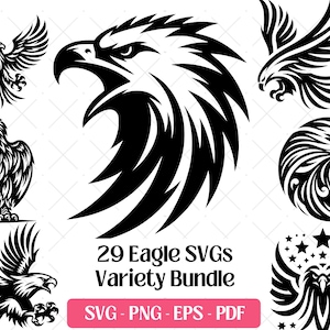 Eagle SVG Bundle Cutting Laser Engraving Files, American Bald Eagle Clipart PNG Silhouette Design Freedom Bird Sublimation Patriotic USA Svg