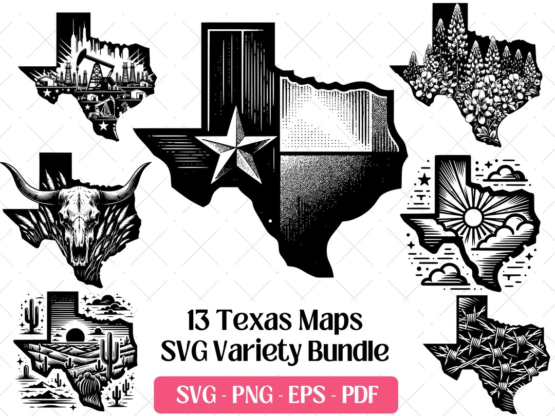Texas Map SVG Bundle, State Map Laser Cut Files (png, Eps, Pdf) - Etsy