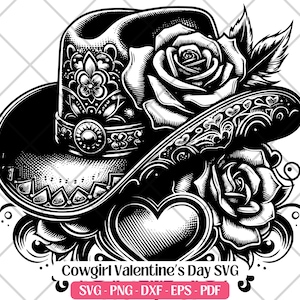 Cowgirl Liebe Valentinstag SVG Schneiden Laser Gravur Datei Vektor PNG Dxf Eps Pdf, süße Kuh Mädchen Hut Valentinstag Clipart Design Sublimation