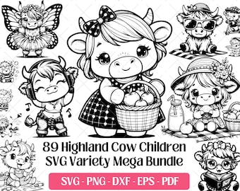 Pacchetto SVG di vitellino Highland · Clipart PNG di animali da fattoria · Cricut